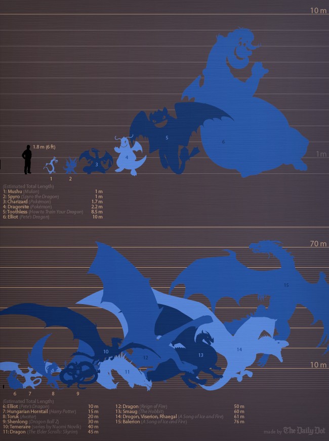 Taille des dragons célébres